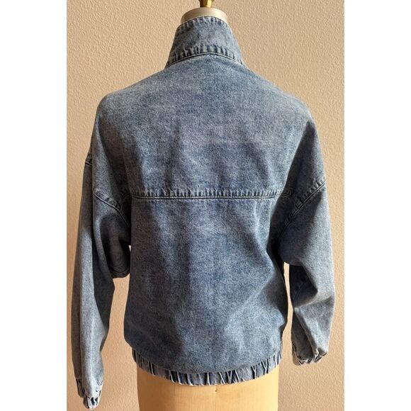 Boohoo Blue Acid Washed Pullover Jean Jacket 3/4 Zip Sz 6 EUC - Picture 4 of 5